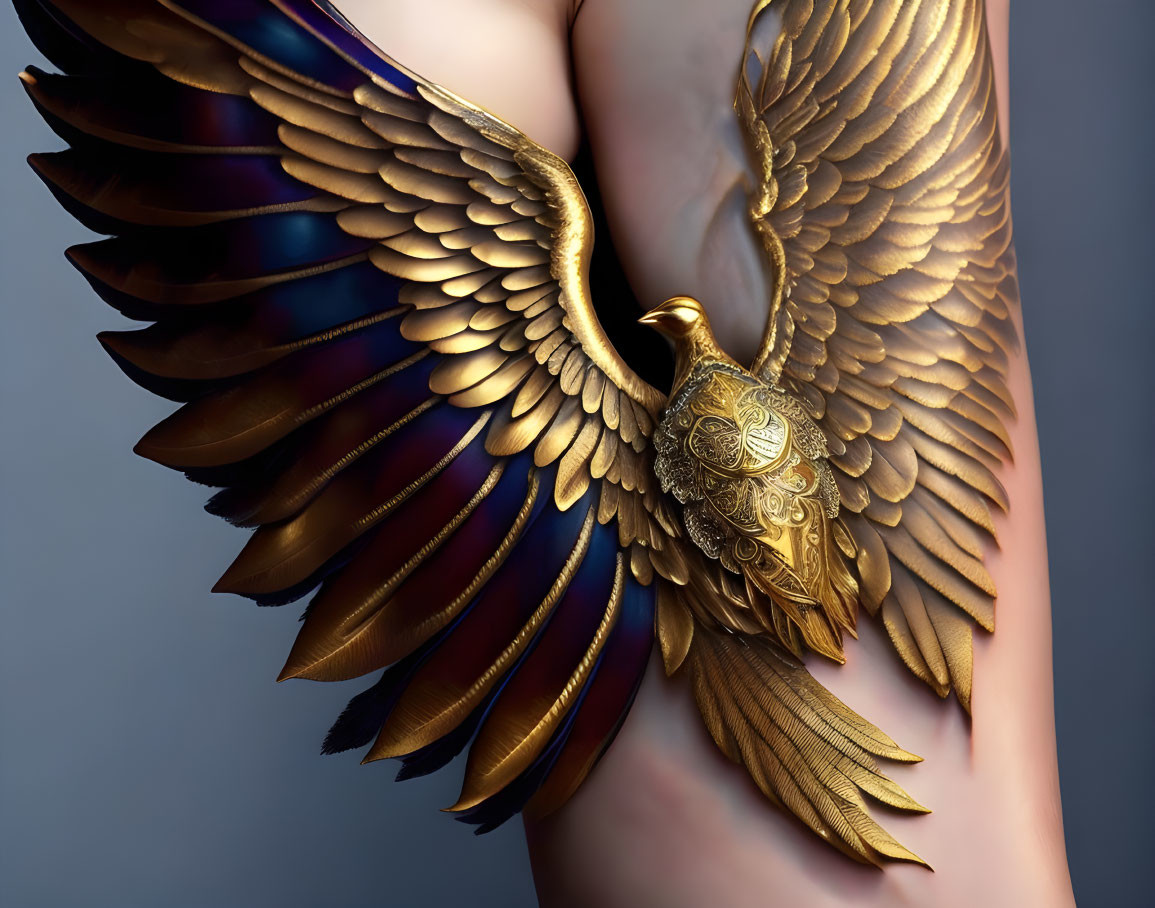 Phoenix-shaped Golden Jewelry with Intricate Feathered Wing Design