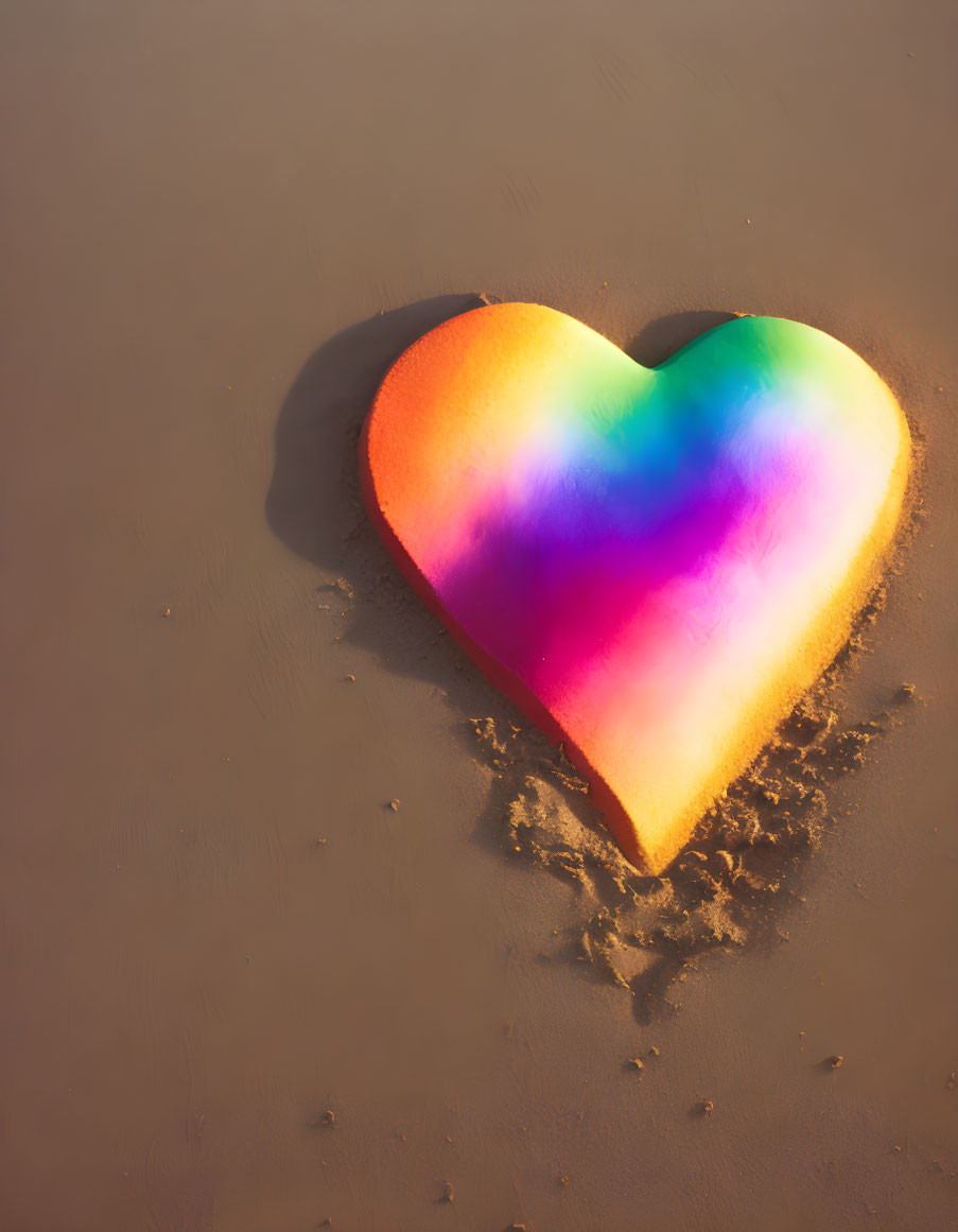 Colorful Heart with Warm Gradient in Sand with Shadow