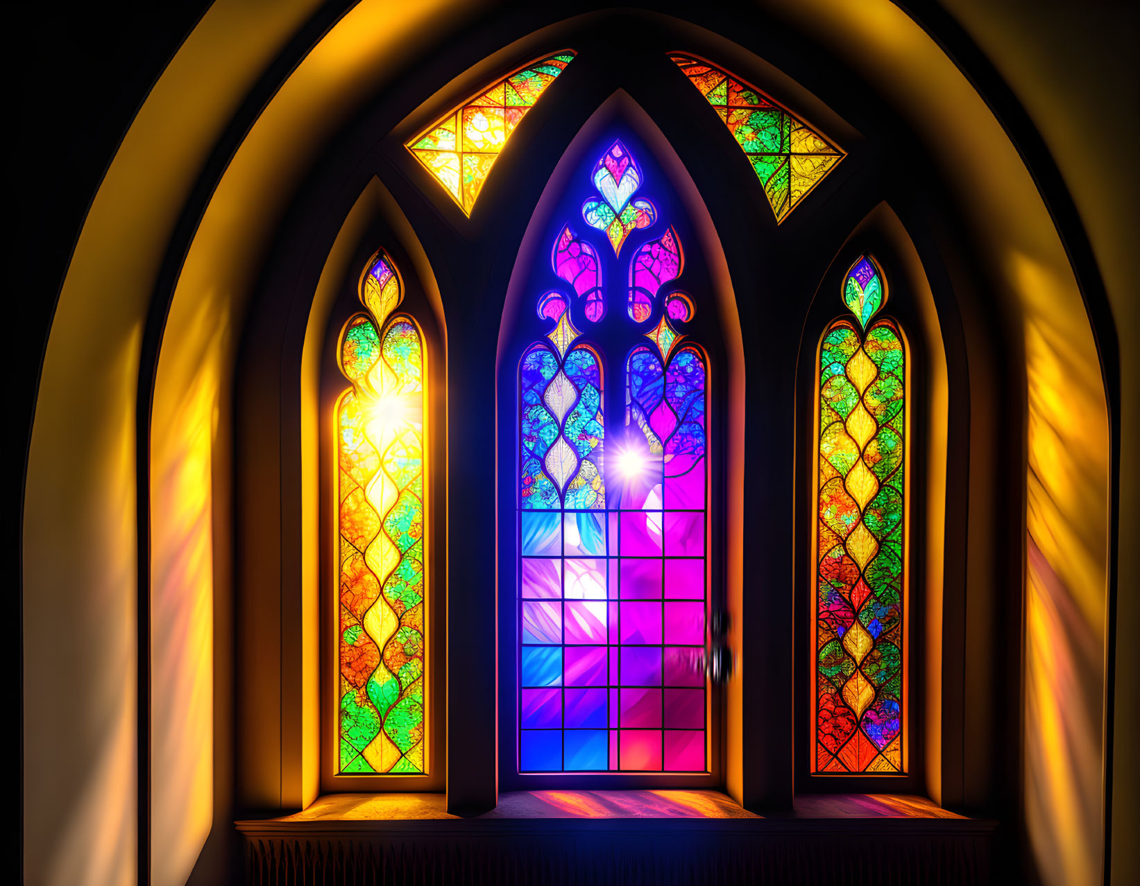 Colorful Gothic Arch Stained Glass Windows