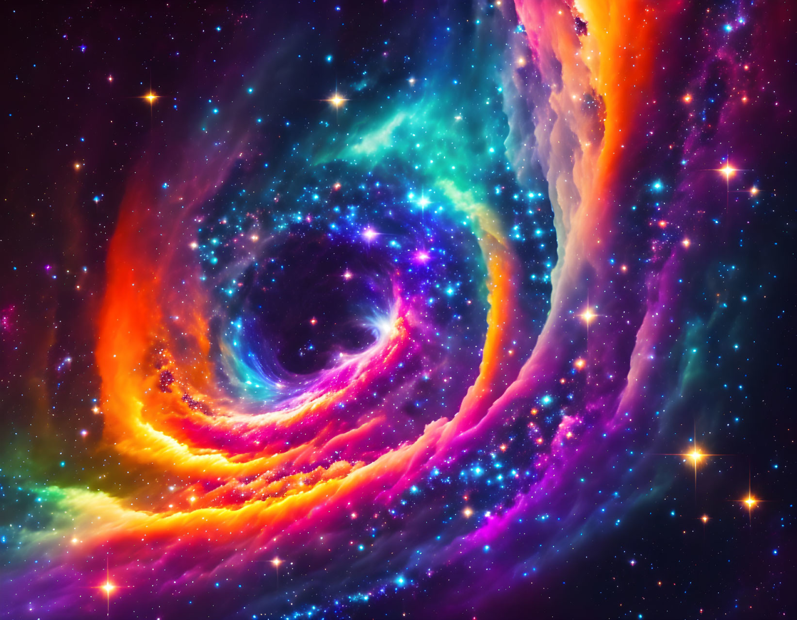 Colorful Swirling Galaxy in Space with Stars