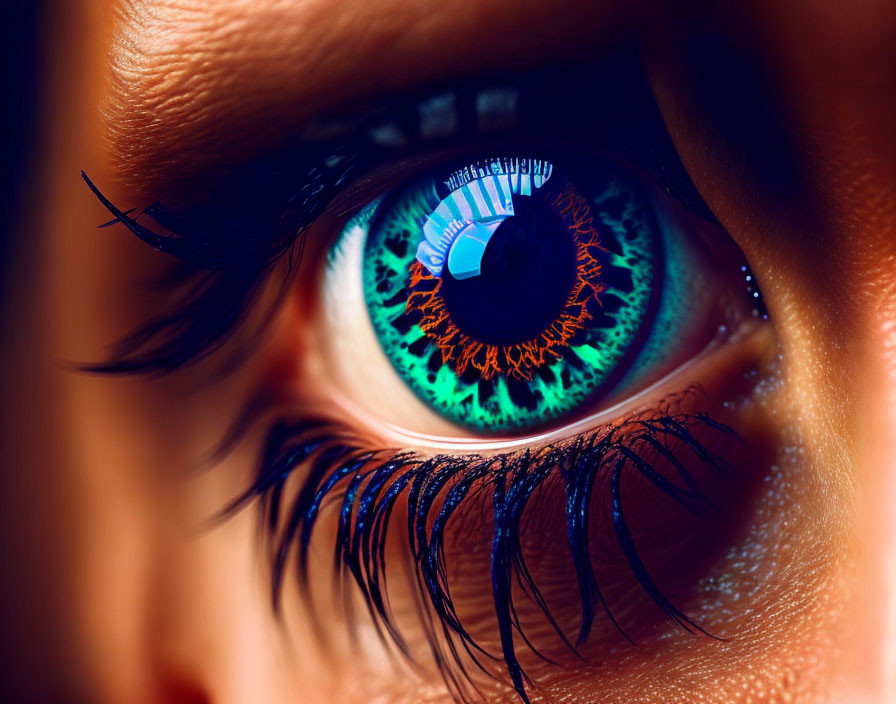 Detailed Close-Up of Human Eye with Blue and Green Iris Patterns