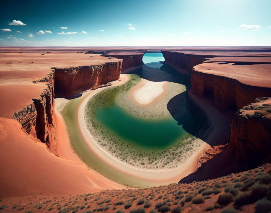 Horseshoe-Shaped River Flanked by Red Sandstone Cliffs