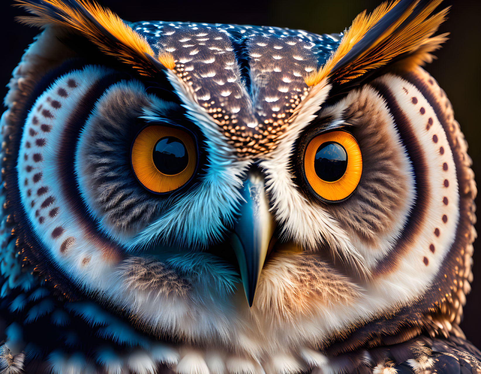 Striking Owl with Orange Eyes and Ear Tufts