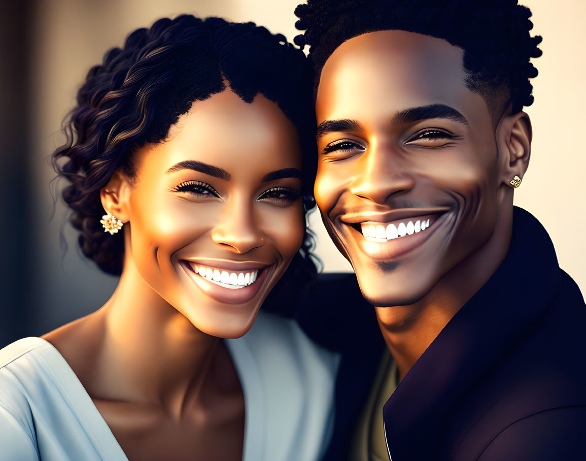 Smiling couple with stylish hair exuding happiness