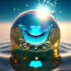 Smiling droplet with sparkling effects on blue background