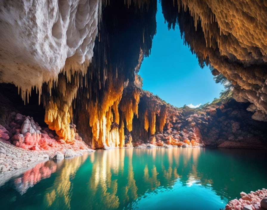 Tranquil turquoise pool in stunning underground cave