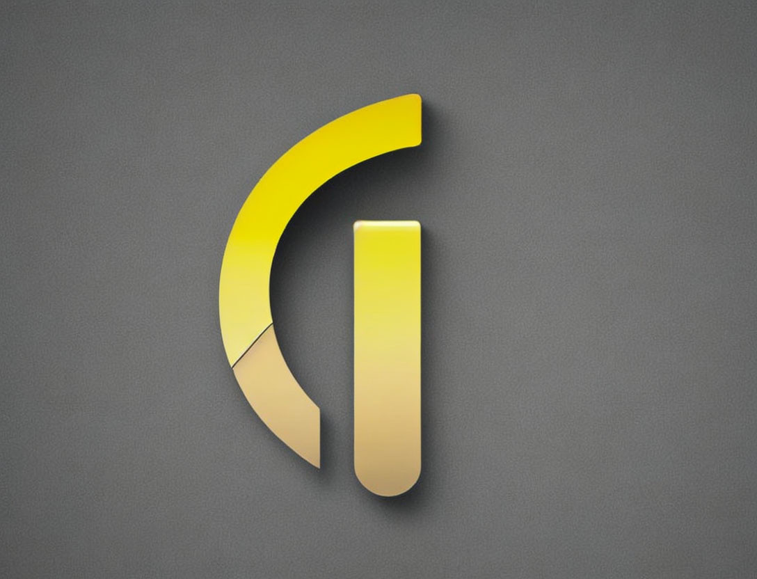 Yellow 3D letter "A" without horizontal line on gray background