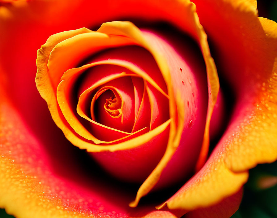 Vibrant orange-yellow rose with delicate petals and water droplets.