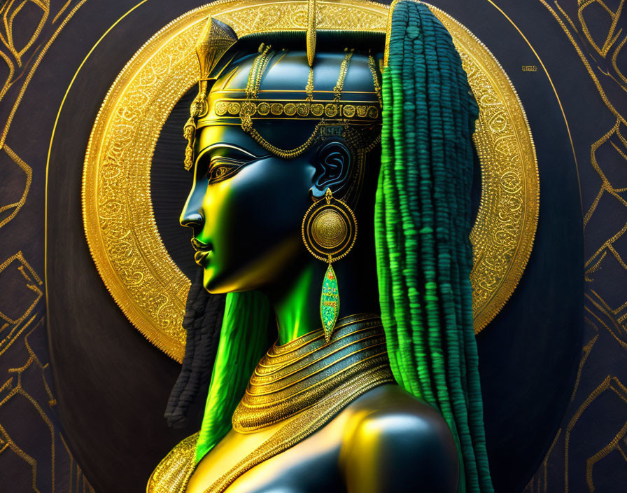 Egyptian Pharaoh with Traditional Headdress and Golden Jewelry