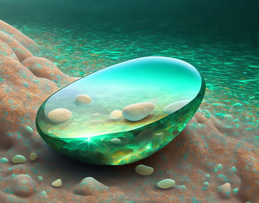 Translucent Green and Blue Gemstone on Sandy Terrain