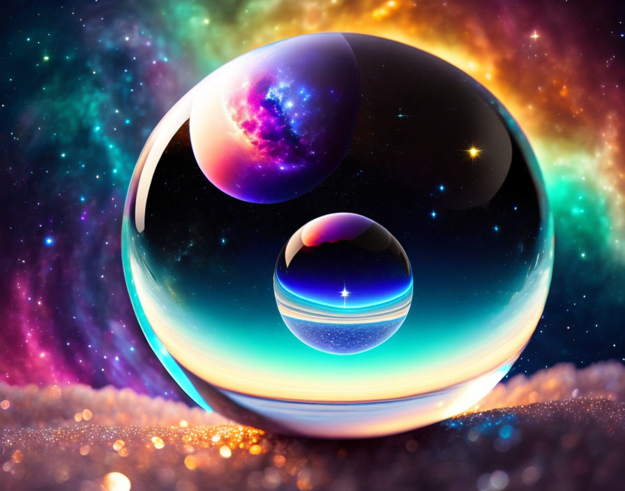 Colorful digital artwork of cosmic spheres in space scenery