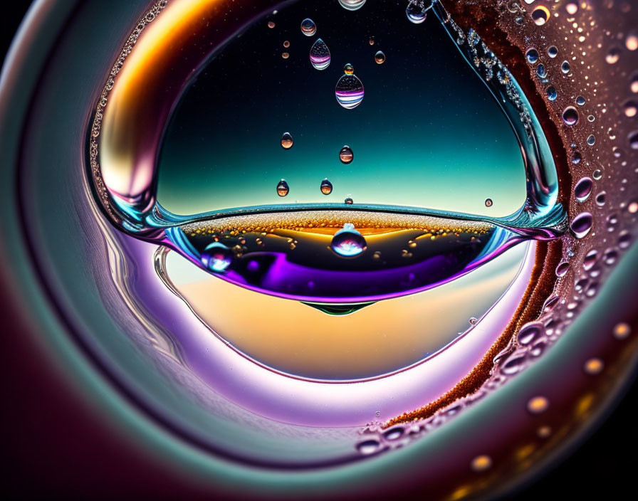 Colorful Oil Droplets Suspended in Water Form Bubble Structure