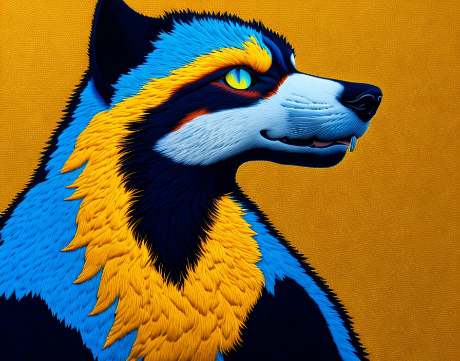 Colorful anthropomorphic fox creature on textured orange backdrop