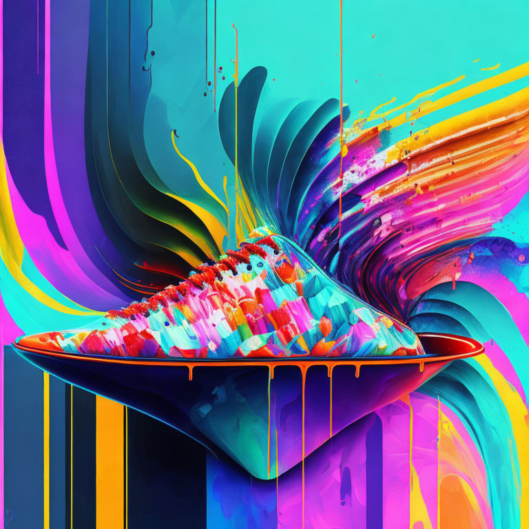 Colorful Abstract Sneaker Art with Dynamic Paint Drips