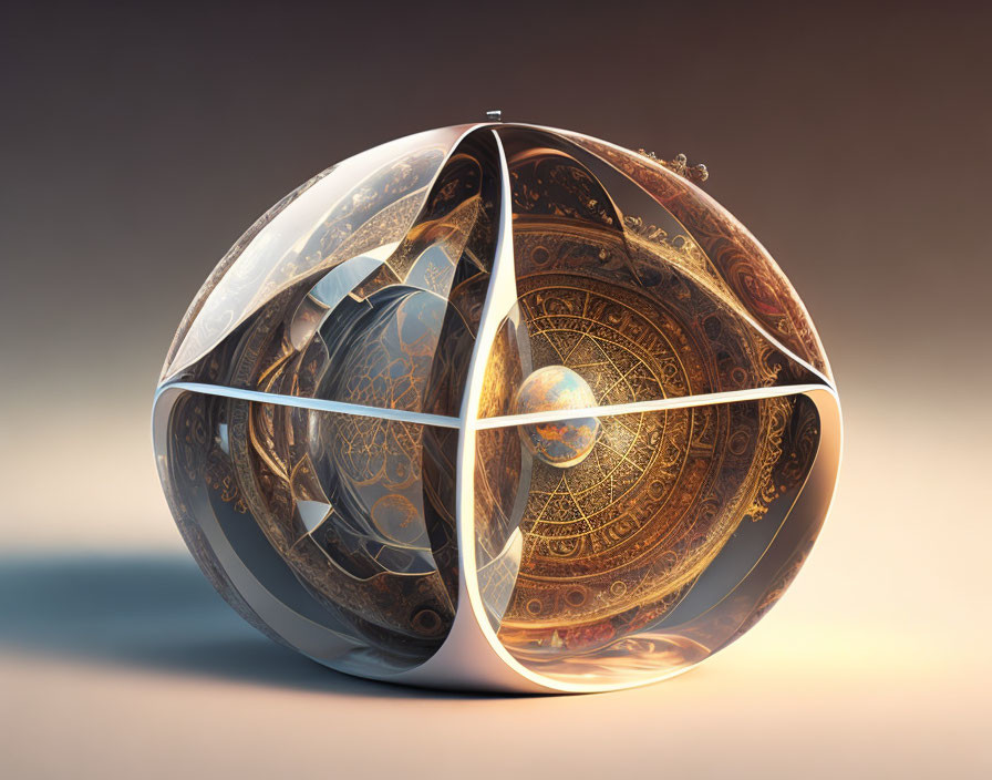 Intricate Digital Astrolabe Sphere on Gradient Background