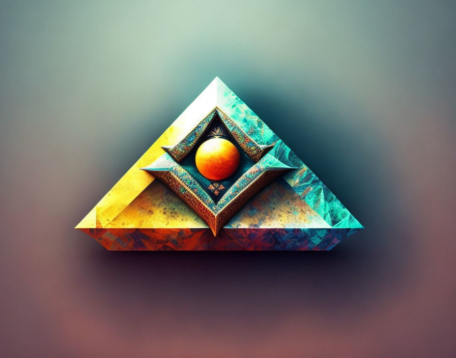 3D-rendered weathered triangle within triangle on gradient background