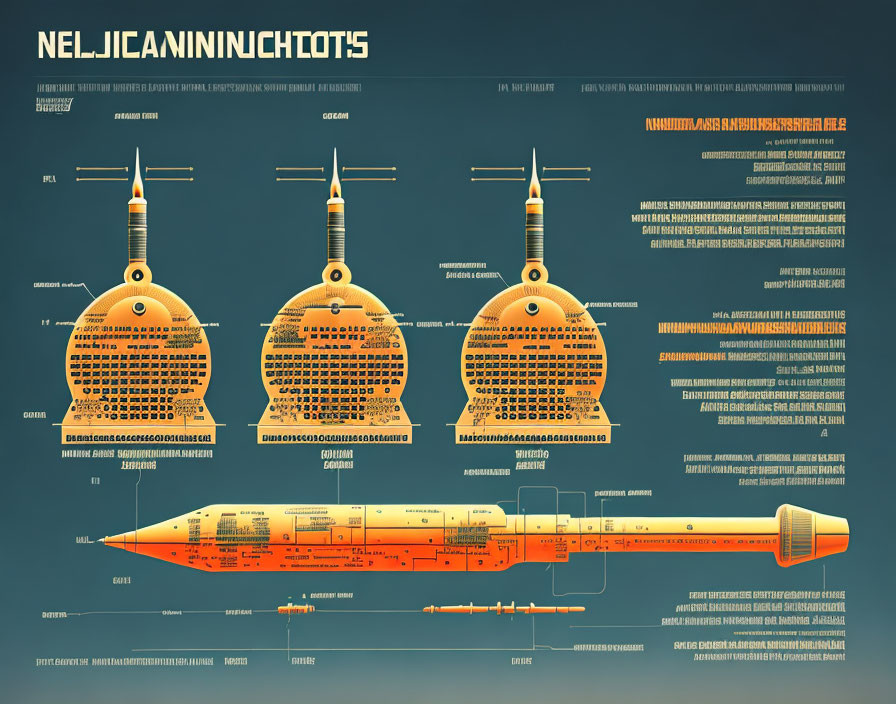 Detailed schematic of three space capsule designs with labels and annotations on blue background