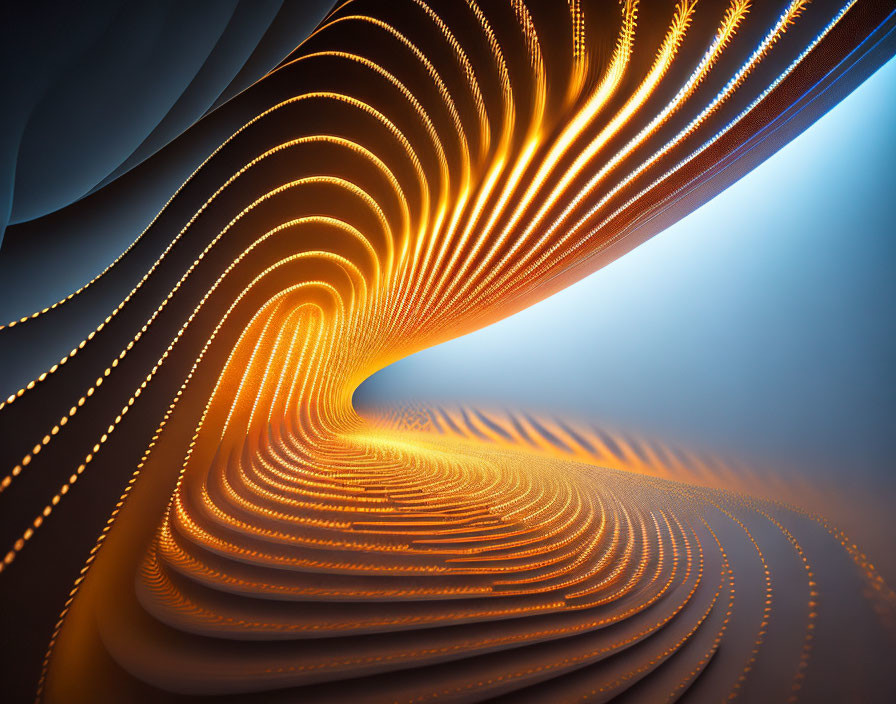 Glowing orange spiral tunnel on blue gradient backdrop