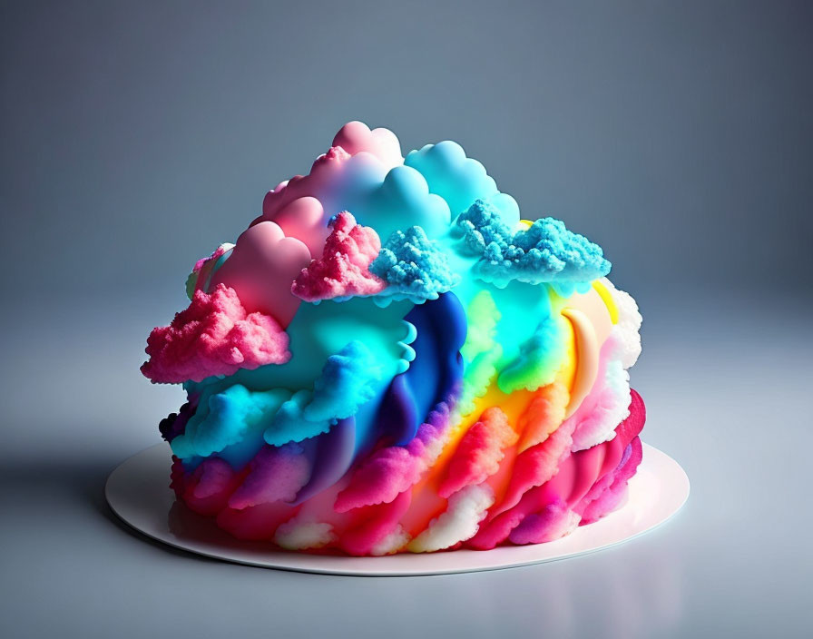 Vibrant blue, pink, and orange whipped cream-like sculpture