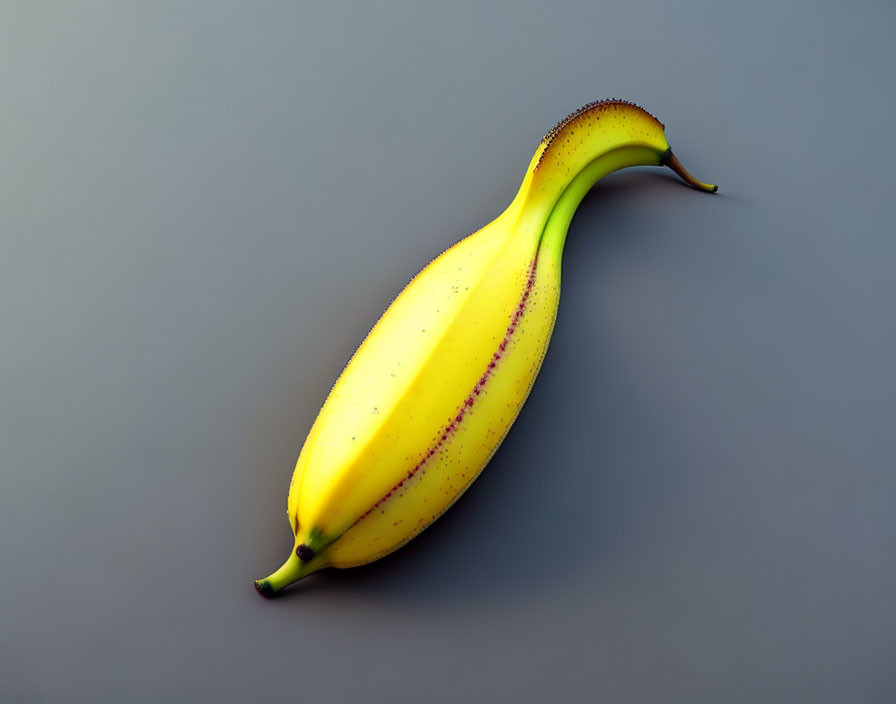 Ripe Banana with Slight Curve on Grey Background