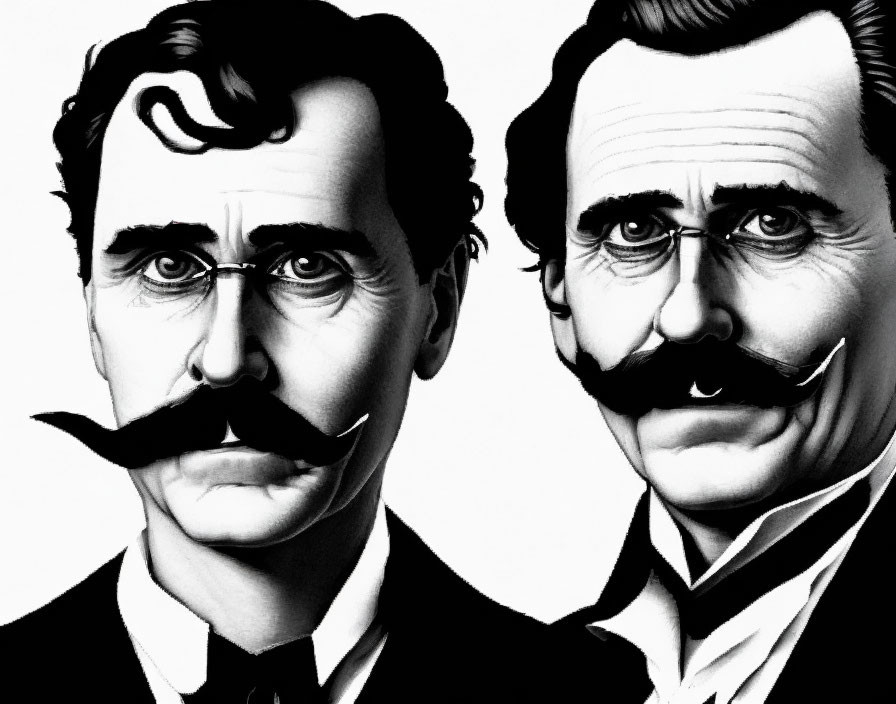 Men with Mustaches in Black and White Illustration