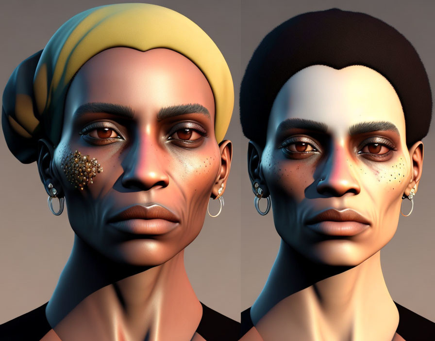 Person with Yellow and Black Headwraps in Digital Portraits