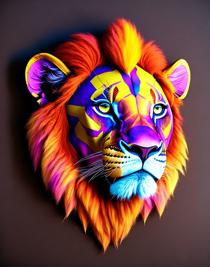 Colorful Digital Artwork: Lion with Vibrant Multi-Colored Mane