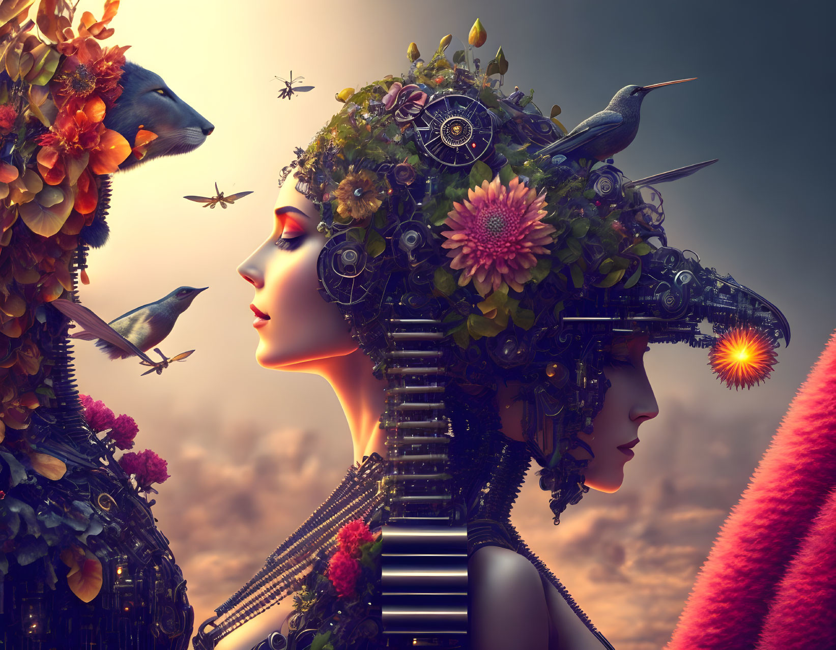 Surreal Artwork: Female Figures with Mechanical Features