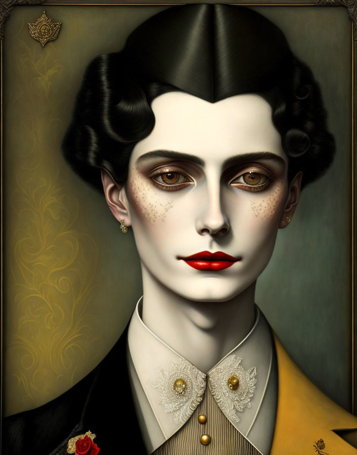 Stylized portrait of woman with vintage hairstyle and ornate clothing