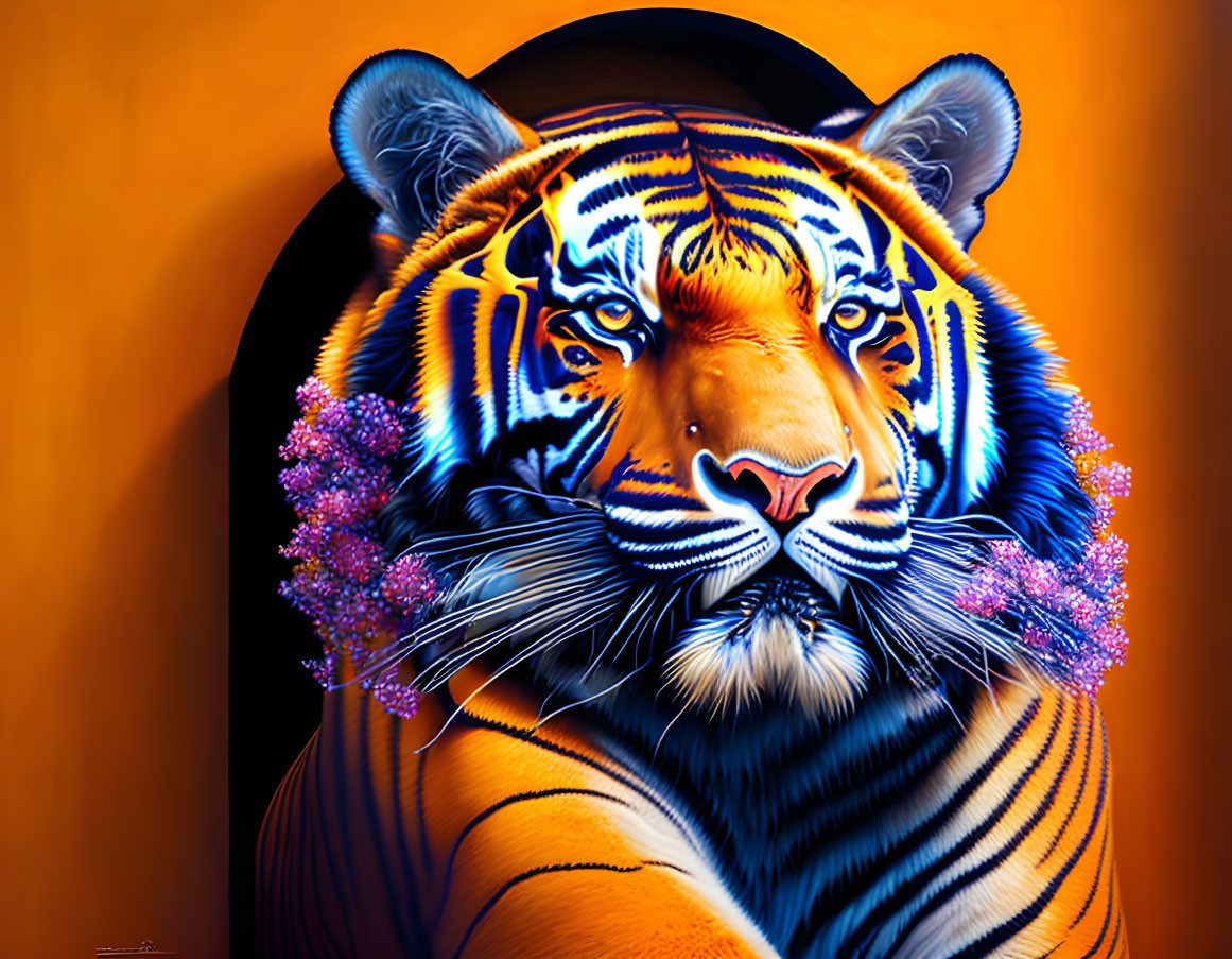 Colorful Tiger Head Digital Art with Blue and Orange Tones