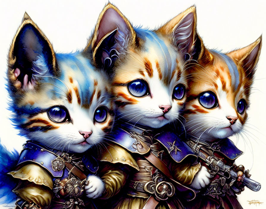 Whimsical anthropomorphic kittens in fantasy medieval armor