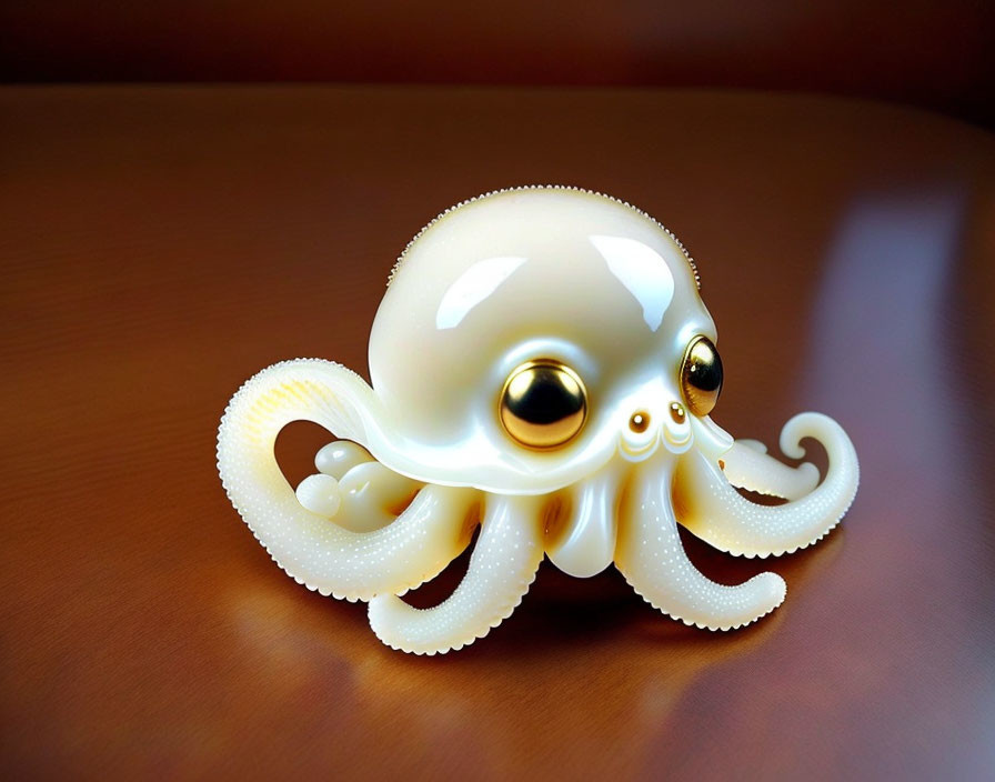 Stylized octopus figurine with glossy finish on wooden surface