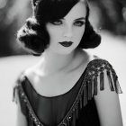 Monochrome portrait of woman with vintage makeup and hairstyle