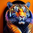 Colorful Tiger Head Digital Art with Blue and Orange Tones