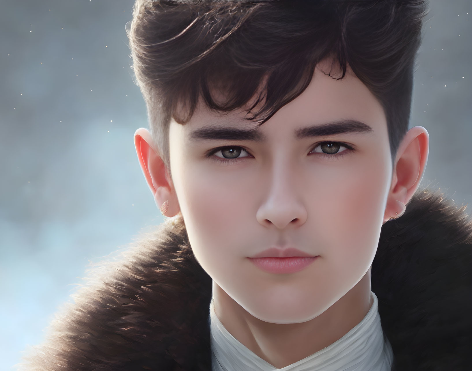 Young Male Digital Portrait with Dark Hair & Fur-Collared Coat