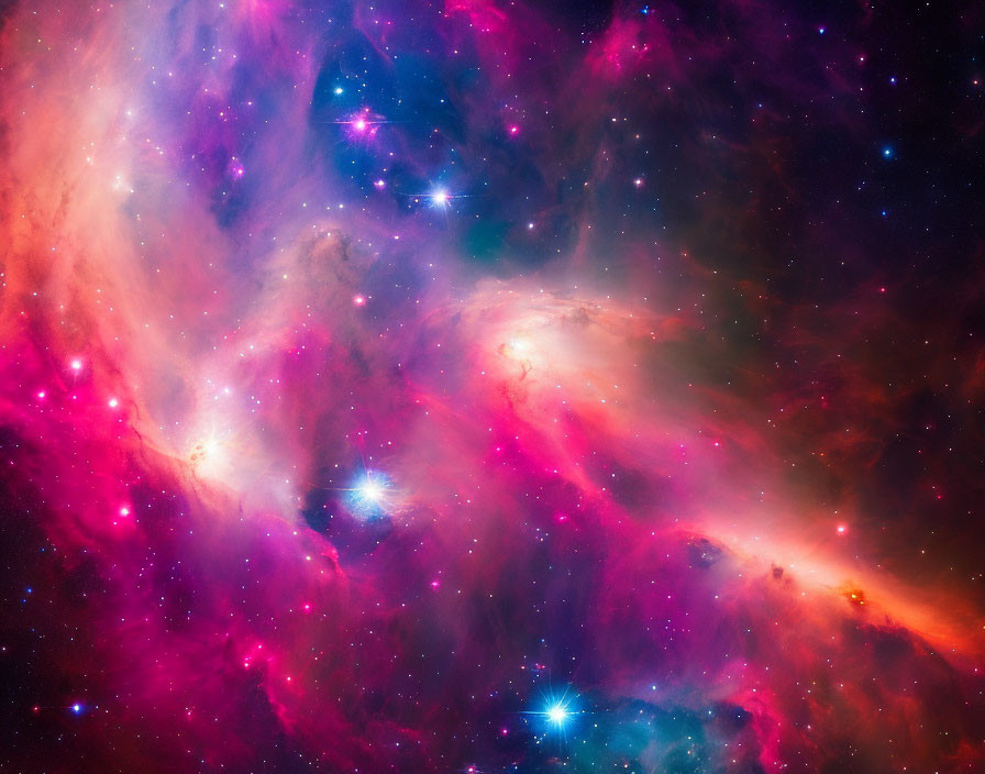 Colorful Cosmic Scene with Pink and Purple Nebulas in Deep Space