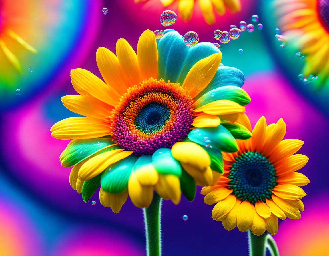 Colorful Gerbera Daisies with Water Droplets on Vibrant Floral Background