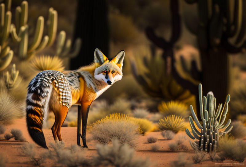 Detailed Fox in Desert Landscape at Golden Hour