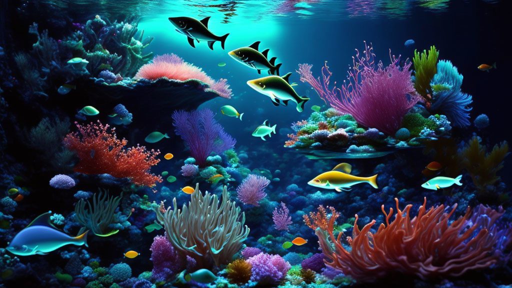 Colorful Coral and Fish in Serene Underwater Scene