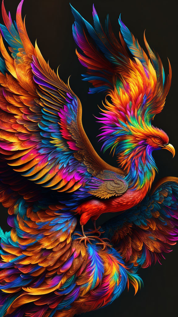 Vivid Phoenix Digital Artwork with Fiery Feathers and Elegant Pose