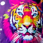 Vibrant Tiger Face Art with Cosmic Background