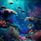 Colorful Coral and Fish in Serene Underwater Scene