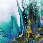 Colorful Ocean Wave Painting in Green and Blue Hues