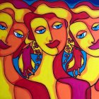 Vibrant painting of three women with flowing hair and bold contours