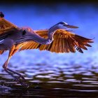 Bird in Flight Skimming Water, Catching Prey with Talons