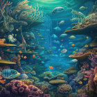 Colorful Fish and Coral in Sunlit Underwater Scene