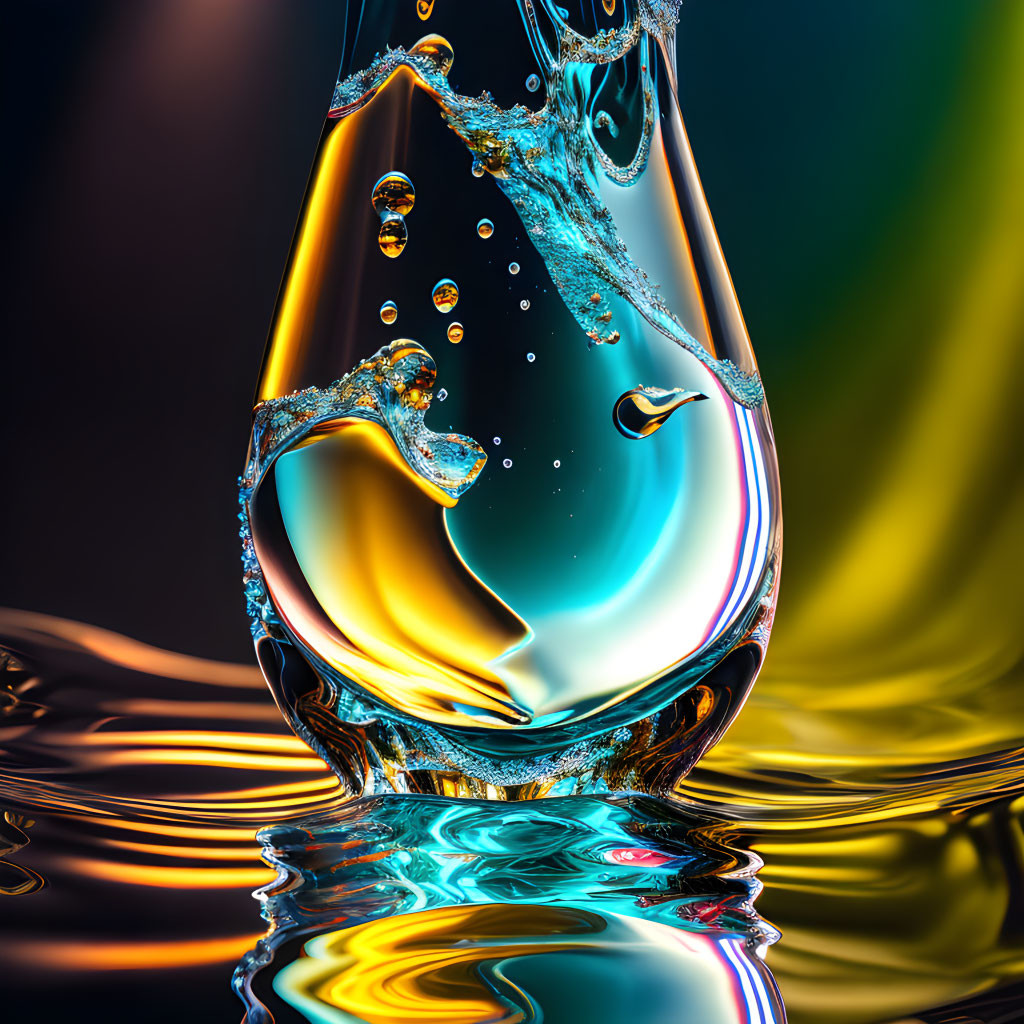 Colorful Abstract: Water Droplets and Oily Liquid Interact