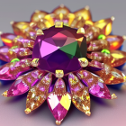 Multicolored Gemstone Flower with Pink Crystals on Grey Background