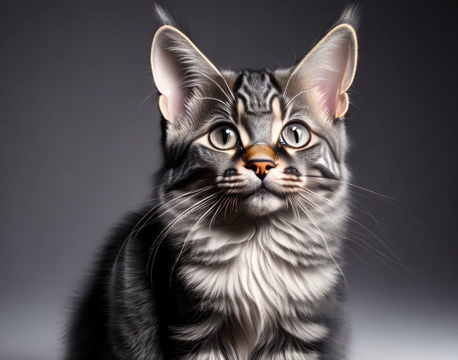 Detailed Realistic Tabby Cat Digital Artwork on Grey Background