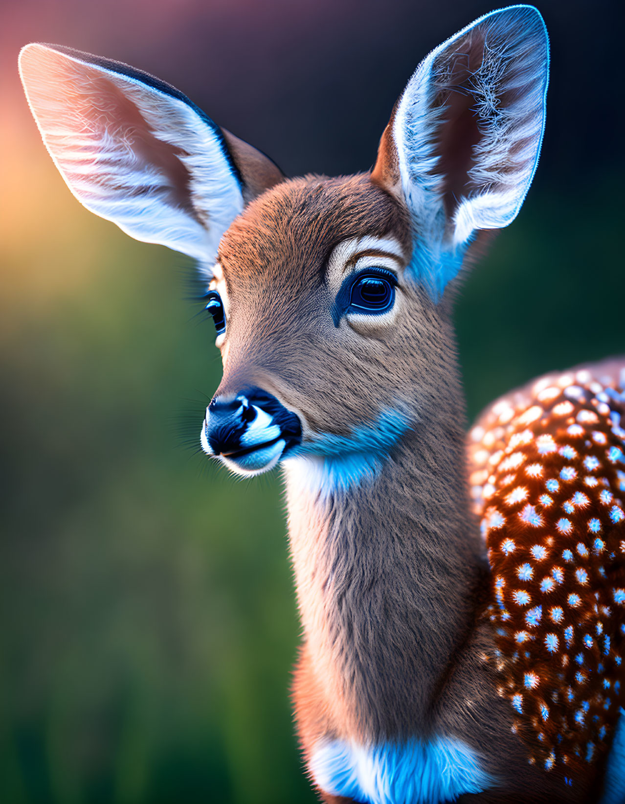 Young deer with large ears and bright eyes in natural setting